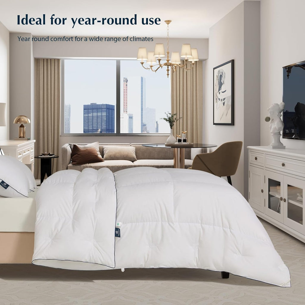 Comforter King, Filled in White Goose Down Bedding Comforter King，All Season White Luxury Hotel Fluf