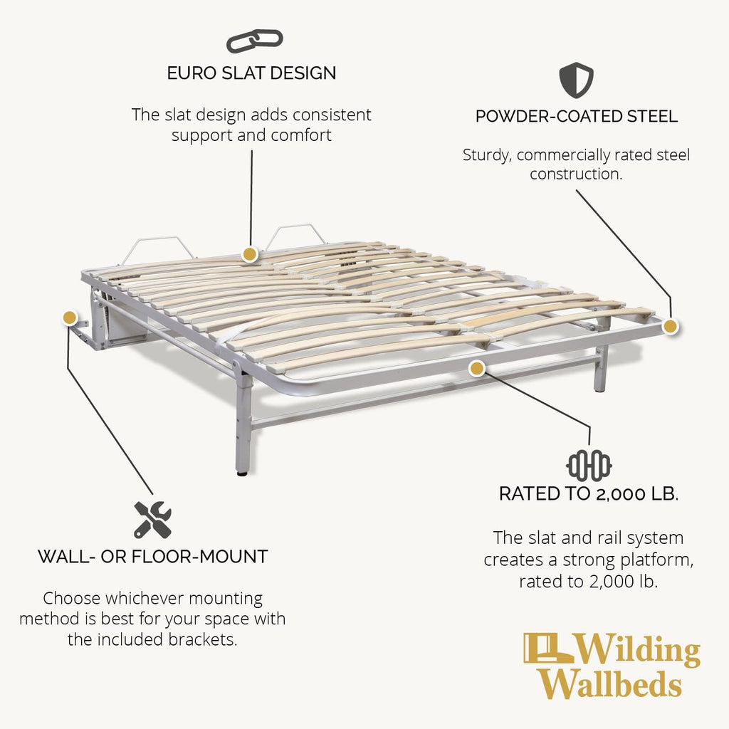 Murphy Bed Frame (Queen) Vertical Wallbed, Powder-Coated Steel Frame for Folding Cabinet, Pull-Out Bed, Hidden