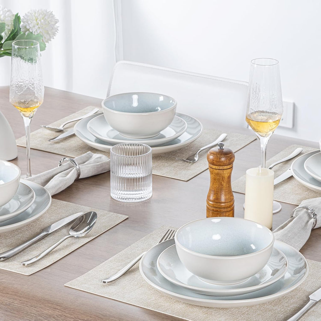 Plates and Bowls Sets for 8 - 32-Piece Stoneware Dinnerware Sets, Ceramic Dishware SetUse and Formal Dining