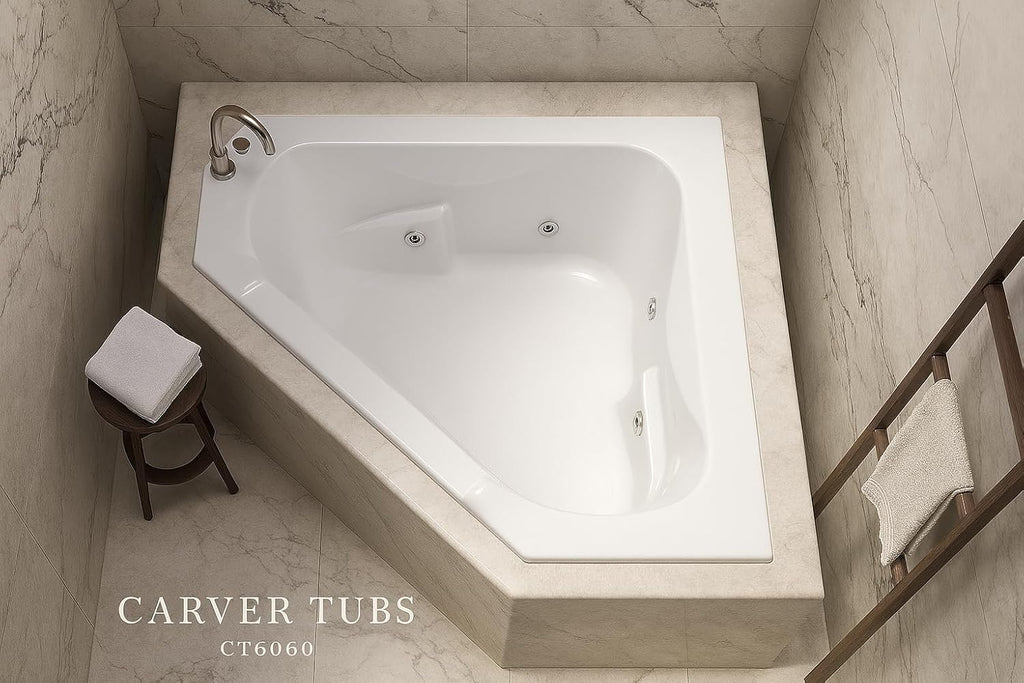 Tubs - CT6060 - Acrylic Fiberglass Soaking Classic Corner Bathtub - White Triangle Two Person Acrylic bath tubs for