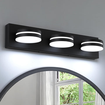 3-Light Bathroom Vanity Light Over Mirror, (24inch Dimmable) Matte Black LED Vanity Lighting Fixtures, Modern