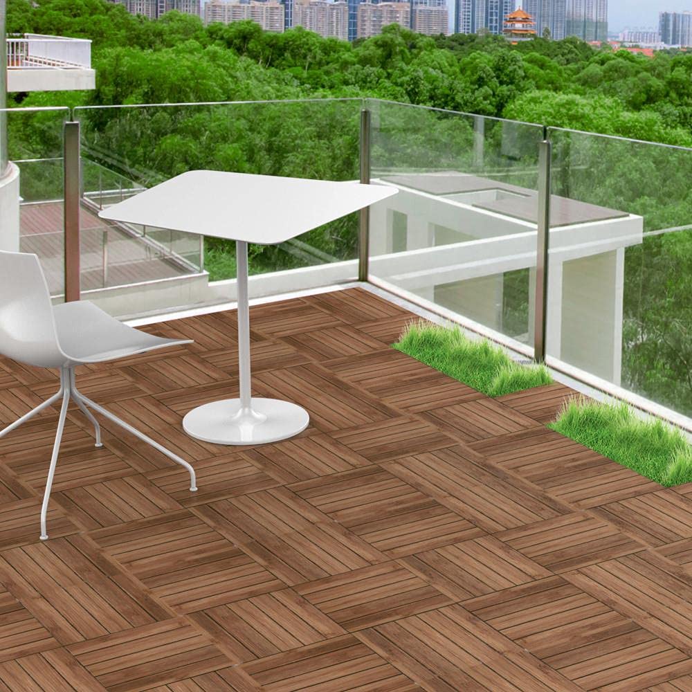 12 x 12in Patio Tiles Wood Floor Deck Tiles Interlocking Wooden Composite Decking Floor Tiles Outdoor for Garage Patio