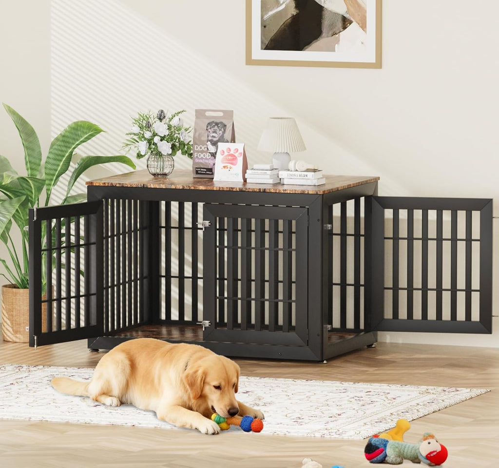 48" Heavy-Duty Dog Crate Furniture for Large Dogs, XXL Wooden Dog Cage Kennel Indoor Furniture