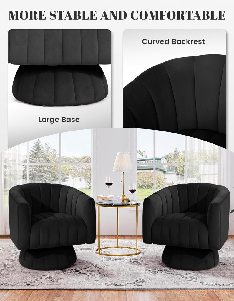Swivel Accent Chair with Armrest, Mid Century 360 Degree Swivel Barrel Chair Overstuffed Tufted Velvet, Ideal