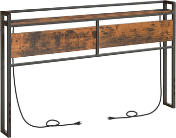 King Headboard, Headboard with 2 Outlets and 4 USB Ports, Adjustable Height, Storage Rack, Sturdy and Stable