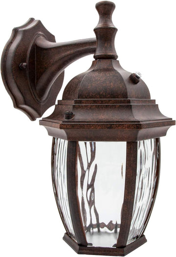 LED Outdoor Wall Light - Features Clear Water Glass, 3000K Warm White, 580 Lumens, Dusk to Dawn Photocell Light Sensor