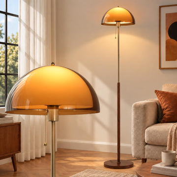MCM Orange Mushroom Floor Lamp: 63" H Mid Century Living Room Standing Lamp