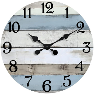 16 Inch Wall Clocks Battery Operated, Silent Non Ticking Wall Clock Wood, Coastal Country Design Rustic Wall Clocks