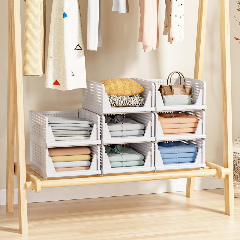 5 Pack Stackable Closet Storage Basket - Stackable Storage Bins | Multifunctional & Foldable Closet Organizer