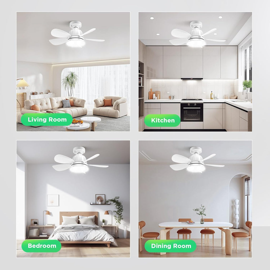 Socket Fan Light with Remote: 18'' Small Ceiling Fans with Lights, 2000 Lumens Dimmable Led Bulb, 3 Colors 3000K-6500K, Easy Install Screw in E26 Base for Bedroom Living Room Kitchen Garage
