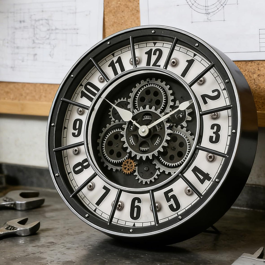 18 Inch Wall Clock with Moving Gears, Oversized Large Industrial Steampunk Decoration, Antique Metal Big Numeral Wall Clocks for Kitchen...