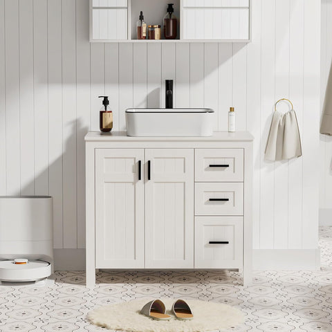 36" Modern Freestanding Bathroom Vanity with Sink - Grooved Cabinet with Soft-Close Doors & Drawers