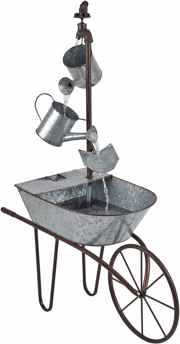 MCC574 Outdoor Floor Galvanized Shovel Pitcher Bucket Fountain, 41" Vintage Garden Water Feature