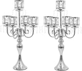 Tall Candle Holders - 2Pcs Gold Candelabra, Metal 5 Arm Candlesticks Party Wedding Aisle Home Decor (Silver x 2pcs)