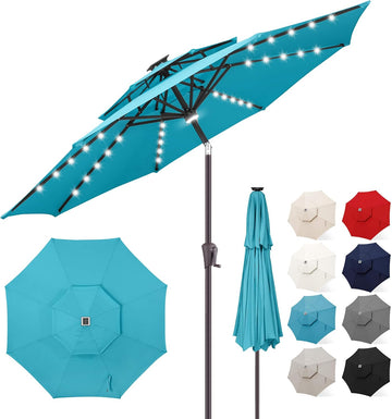 2 Tiers 9ft Solar Light Patio Umbrella, 40 LED lights outdoor umbrella with Centre Surround Light