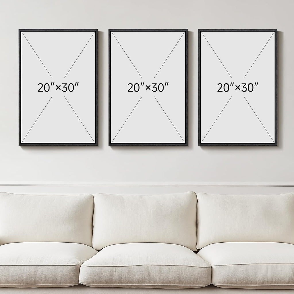 Large Framed Neutral Abstract Wall Art, 3 Piece Modern Canvas Prints Paintings Artwork for Walls, Minimalist Black