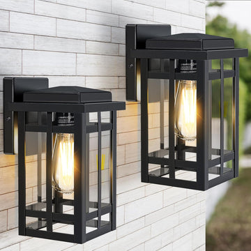 Outdoor Wall Light Fixtures 9.76'', Waterproof Porch Lights Lantern, Exterior Modern Matte Black Wall Mount Lighting