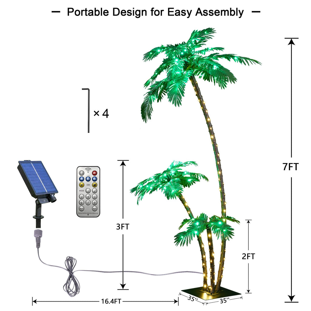 Solar Lighted Palm Tree 7FT 3FT 2FT Artificial Palm Tree Decor for Outdoor 218 LED Light up Fake Tree for Indoor