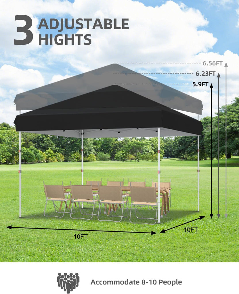10x10 Pop Up Canopy with One Button Push Setup - Heavy Duty Outdoor Canopy Tent with Portable Roller Bag