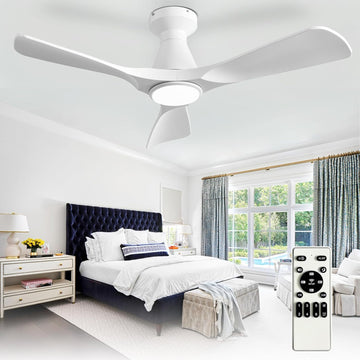 42-Inch Flush Mount Low Profile Ceiling Fan with Dimmable LED Light and Remote - White, 3 Blade, Ultra Quiet DC Motor