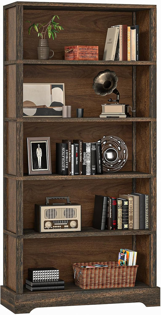 5-Tier Solid Wood Book Shelf, Floor Standing Bookcase, 65" H × 31.5" W × 11.8" D Bookshelf