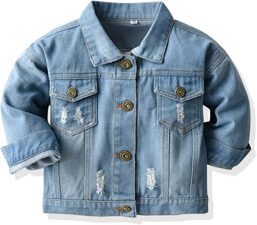 Baby Girls Jean Jacket Kids Denim Jacket Long Sleeve Button Top Coat Casual Outerwear