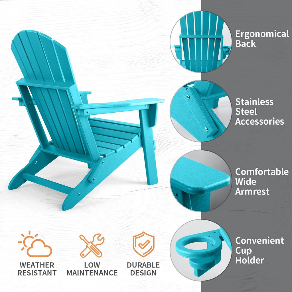 Adirondack Folding Chair, Fire Pit Chairs with Cup Holder | HDPE All Weather, Quick-Folding, No Rot or Rust or Crack