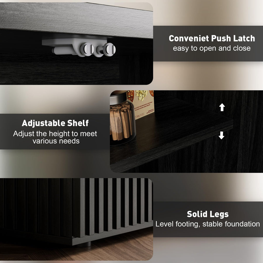 63" Fluted Sideboard Cabinet with Storage, Buffet Credenza