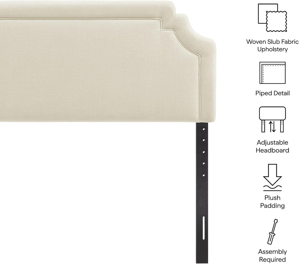 Queen Upholstered Fabric Headboard in Ecru - Padded Cushioned Headboard with Woven Heathered Upholstery and