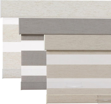 Linen Cordless Zebra Blinds for Windows, Privacy Light Filtering Dual Layer Blinds for Day and Night, Roller Shades