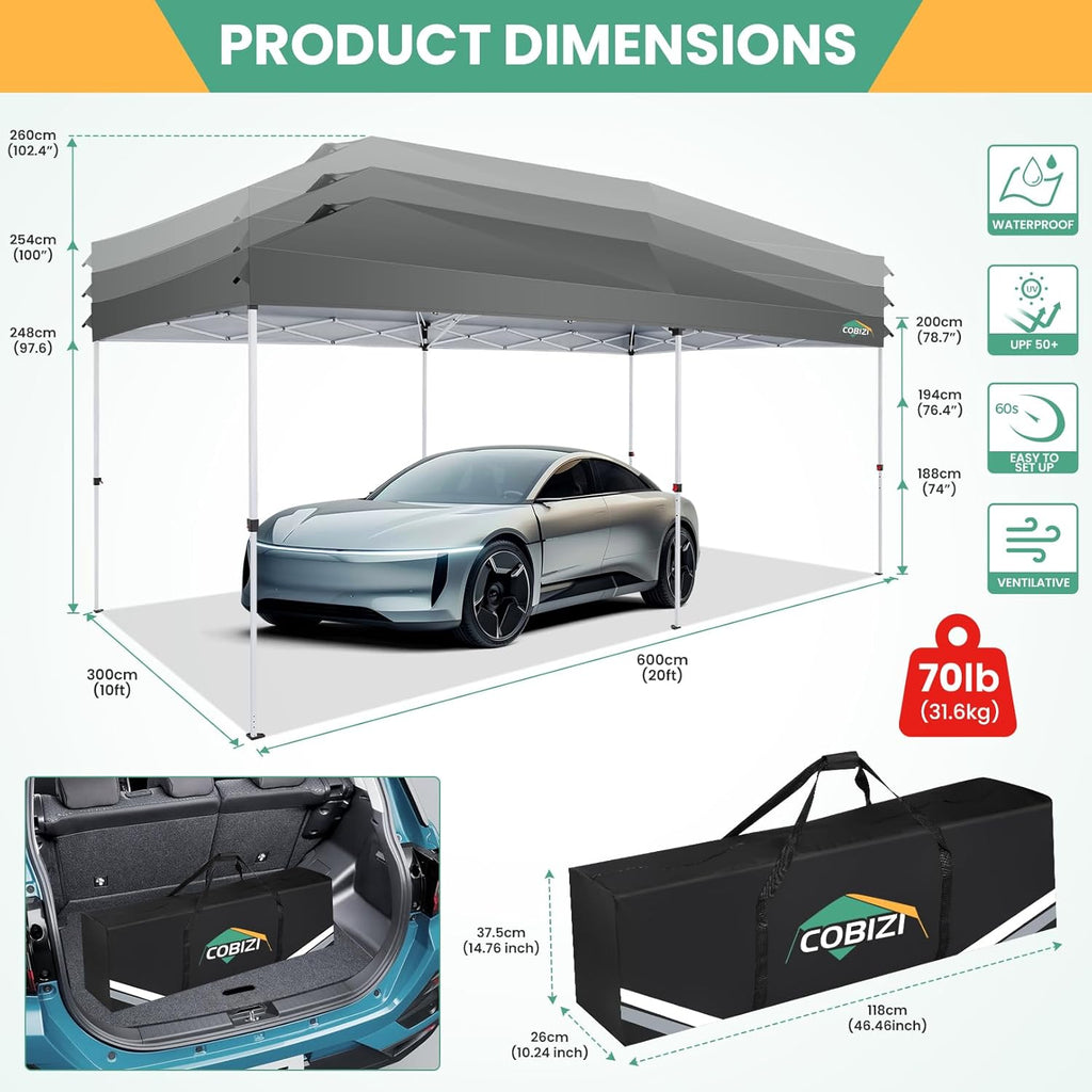 10x20 Pop Up Canopy Tent, One Push Easy Up Gazebo with 6 Removable Sidewalls & Air Vent