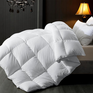 Feather Comforter Queen, Filled with Feather and Downfiber, All Season White Luxury Hotel Fluffy Bed