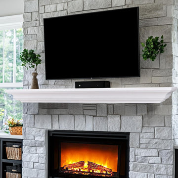 Rustic Fireplace Mantel 84", Solid Wood Floating Shelf, White