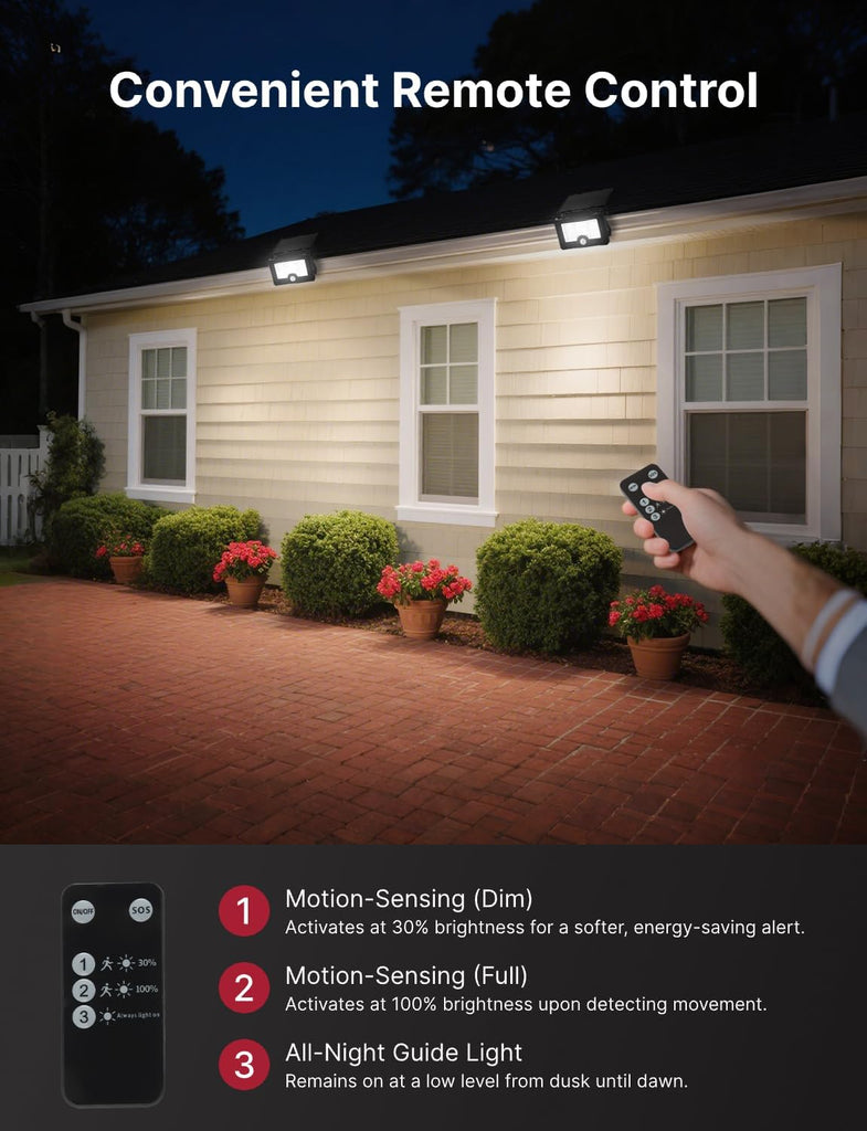 Solar Flood Light, 122 LEDs Bright Motion Sensor Outdoor Lights, Dusk-to-Dawn Solar Powered Security Light for Yard