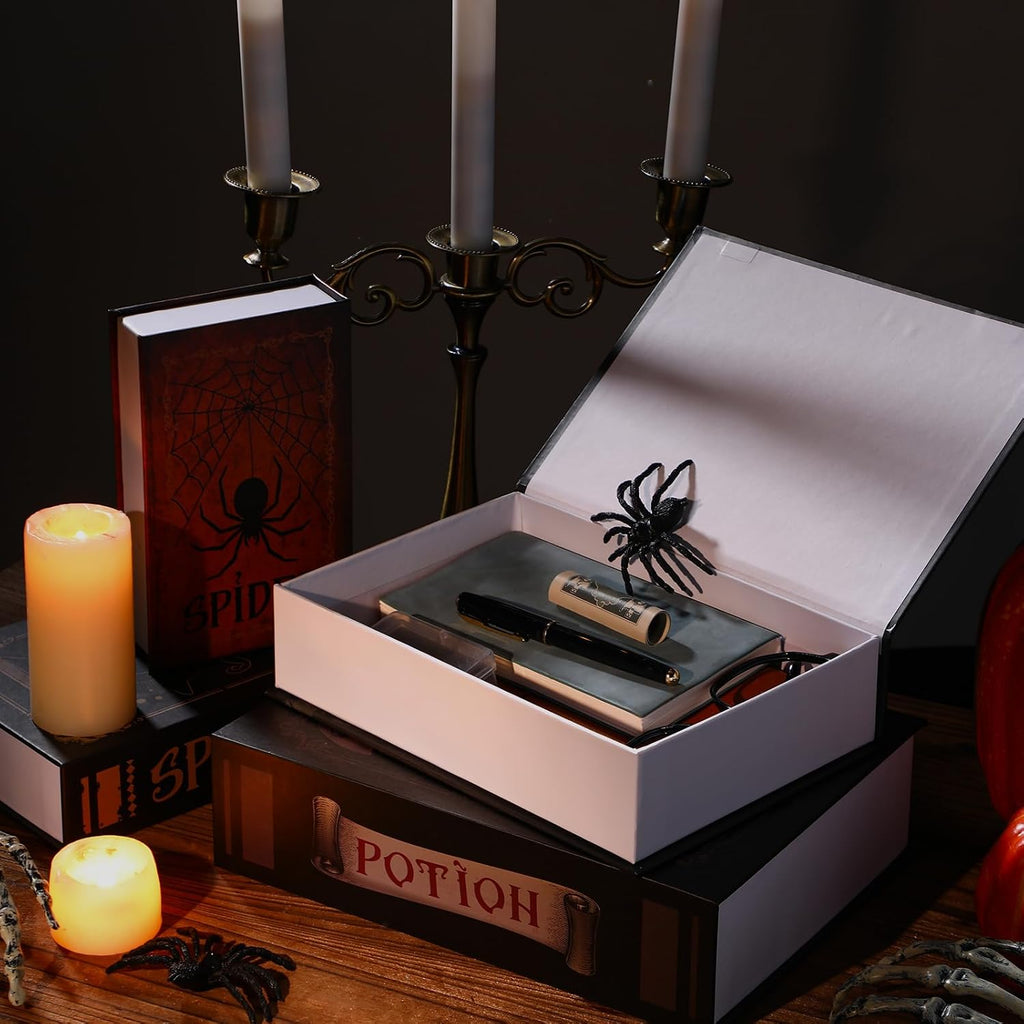 Set of 4 Decorative Books Boxes Faux Books Stacked for Coffee Tables Modern Home Bookshelves DIY Crafts Decor (Skull