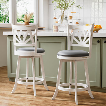 Bar Stools Set of 2, Farmhouse 24" Counter Height Barstools, White