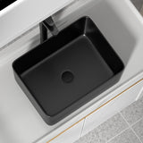 19"x15" Bathroom Vessel Sink Rectangular - Matte Black Porcelain Ceramic Rectangle Above Counter Vanity Lavatory Bath Sink Art Basin with Faucet & Pop-Up Drain