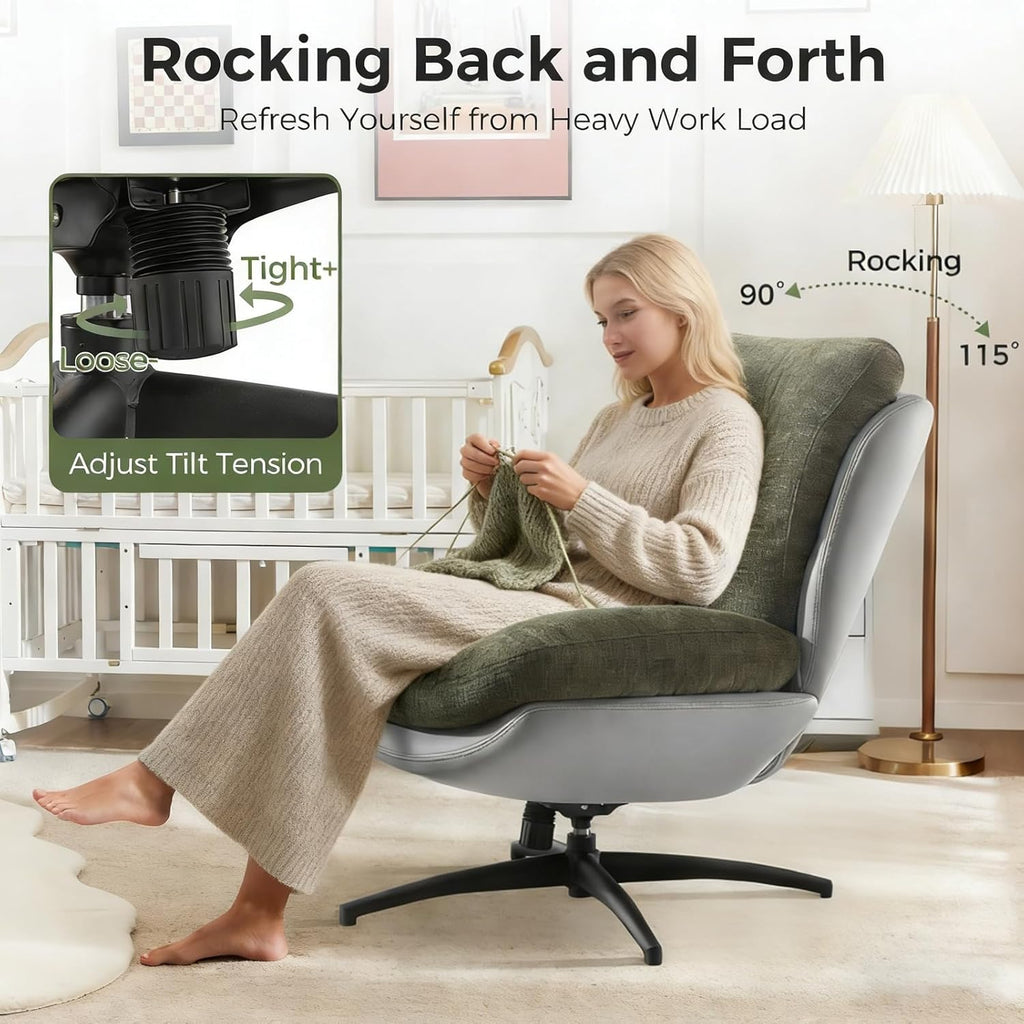 Modern Reclining Swivel Lounge Chair and Ottoman — Green Chenille