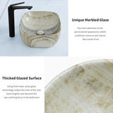 18.3"×13" Marbling Rectangle Bathroom Vessel Sink with Pop Up Drain,Nordic Ceramic Vessel Sinks,Bathroom Sinks