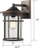 Outdoor Wall Mount Light Fixture, Large Exterior Porch Wall Lantern, Outdoor Wall Light with Seeded Glass Shade (Oil Rubbed Bronze, 14" Height) A123-B07ZF8Q6ZR