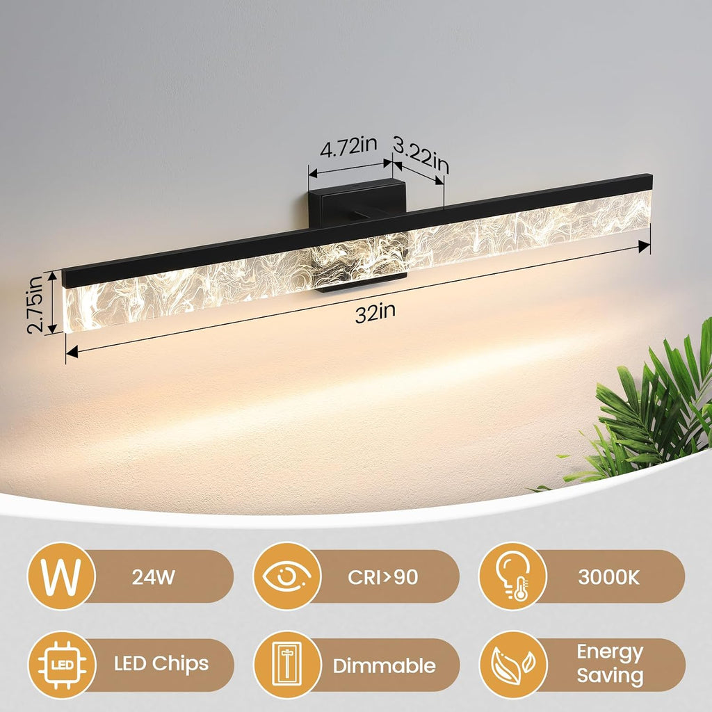 Modern Vanity Lights , 32 Inch Black Bathroom Light Fixtures Over Mirror, 24W Dimmable LED Vanity Lighting Fixtures