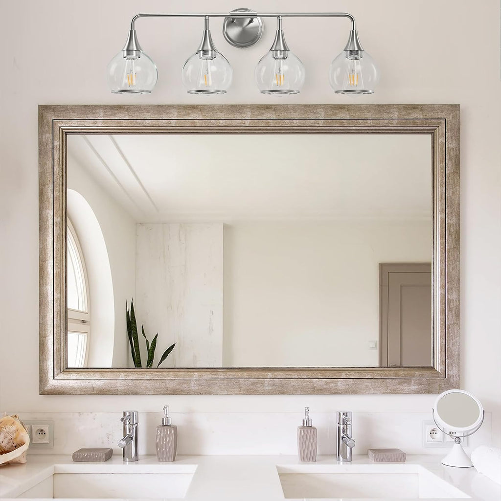 Brushed Nickel Bathroom Light Fixture 4 Lights Bathroom Vanity Lights Over Mirrors with Clear Glass Shade 30.7 inch