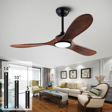 42 Inch Wooden Ceiling Fan with Light and Remote Control - Noiseless Reversible DC Motor, 3 Blades, 6-Speed - Black + Walnut