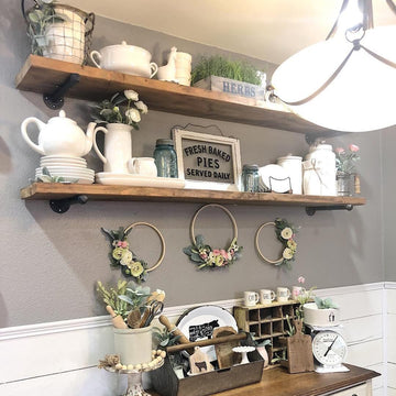 48 inch Industrial Pipe Floating Shelves,Solid Pine Wood Wall Shelf | Solid Pine Wood,9.85" Extra Width,special