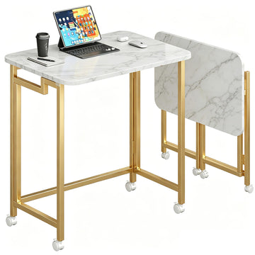 23.6" Folding Desk for Small Spaces, Mobile Portable Rolling Laptop PC Table on Wheels, Foldable Computer Desk, Space
