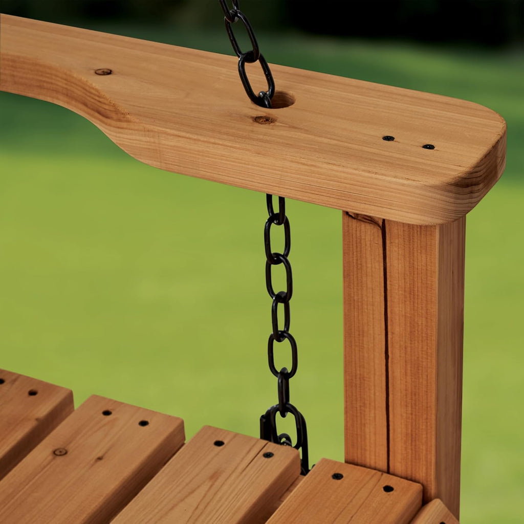 55" Cedar Wood Farmhouse Outdoor Porch Swing Bench with Two-Person Seating, Durable Hanging Chains, Water-Resistant