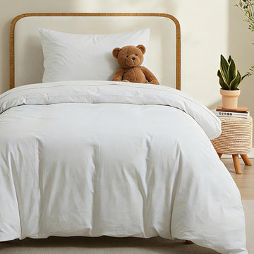 100% Washed Cotton Duvet Cover, White, Twin, 68x90 Inches