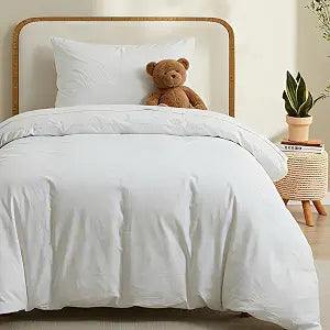 100% Washed Cotton Duvet Cover, White, Twin, 68x90 Inches