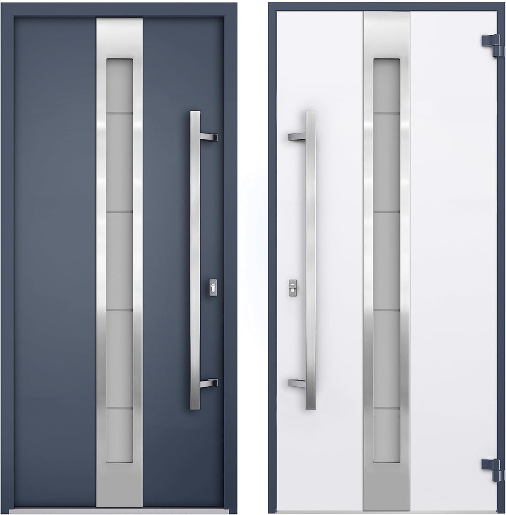Modern Steel Front Exterior Door 36 x 80 inch | Prehung Insulated Security Entry Door with Frosted Glass Insert