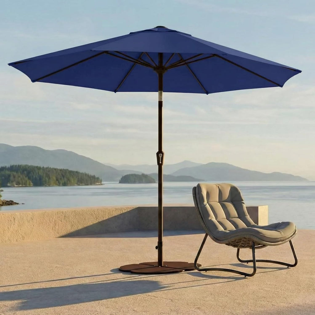 10FT Outdoor Patio Umbrella, Round Market Table Umbrella with Push‑Button Tilt and Crank Lift, 8 Sturdy Metal Ribs
